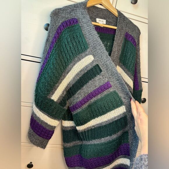 Per Se Merino Wool women’s luxury open front long cardigan size M-L green purple - Picture 7 of 17